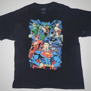 Justice League Mens Black Short Sleeve T Shirt with Graphic Print Size XL
